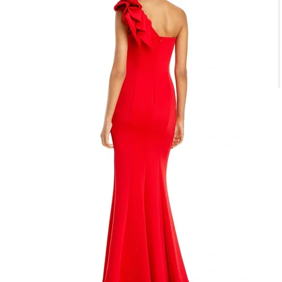 Aqua One-Shoulder Pink Gown with Shoulder Bow - Picture 3 of 5